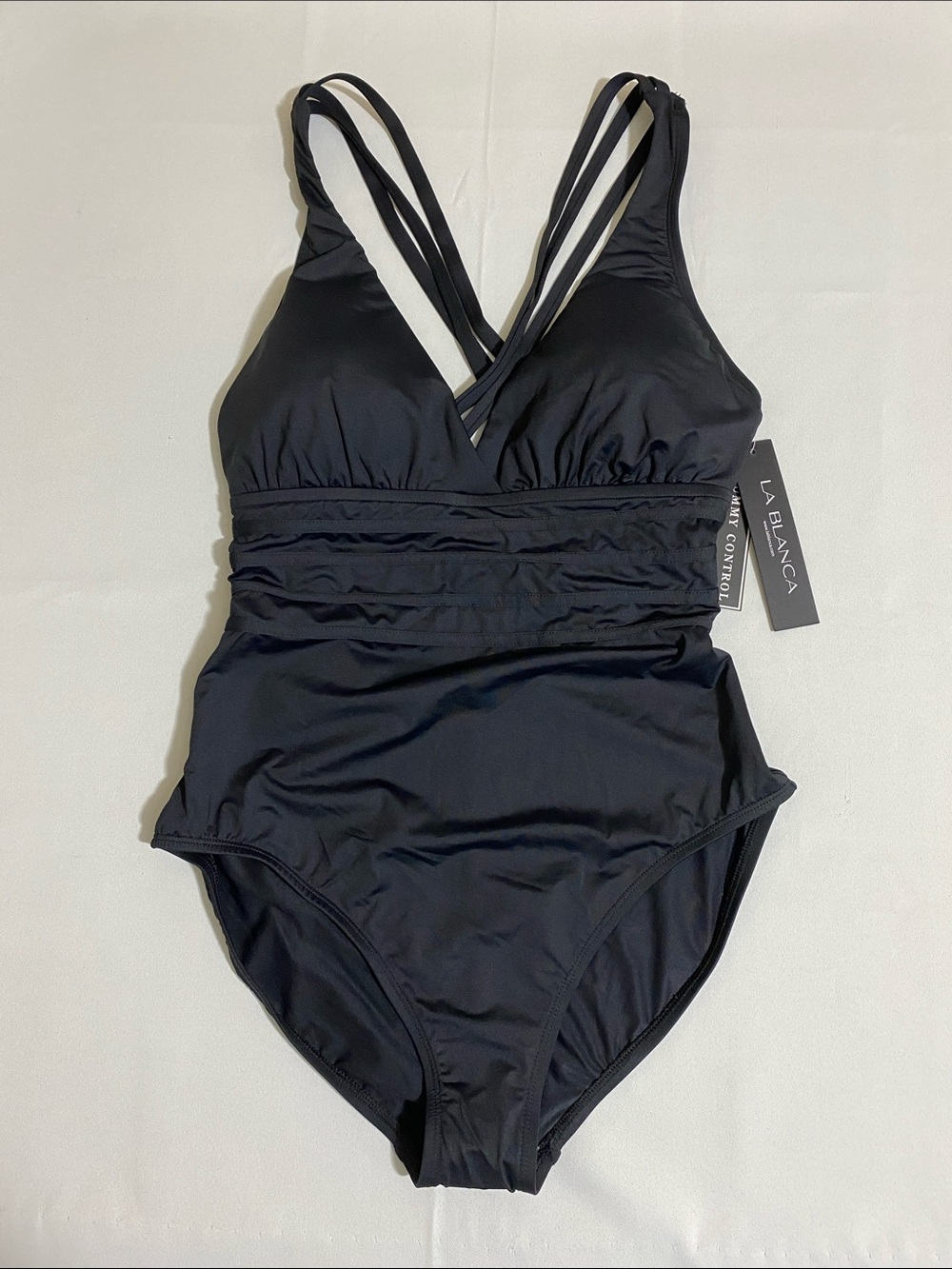La Blanca Black One-Piece Ruched V-Neck Swim Suit